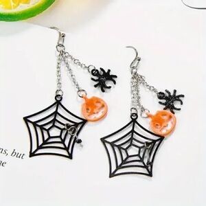 Gothic Spider Web Halloween Pumpkin Earrings
